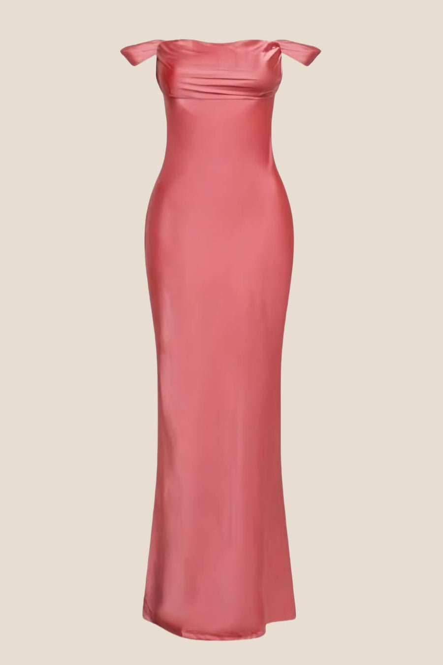 Off the Shoulder Coral Soft Satin Long Dress Ohmollydress Off the Shoulder Coral Soft Satin Long Dress Ohmollydress
