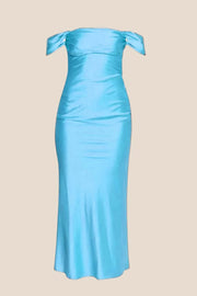 Off the Shoulder Coral Soft Satin Long Dress