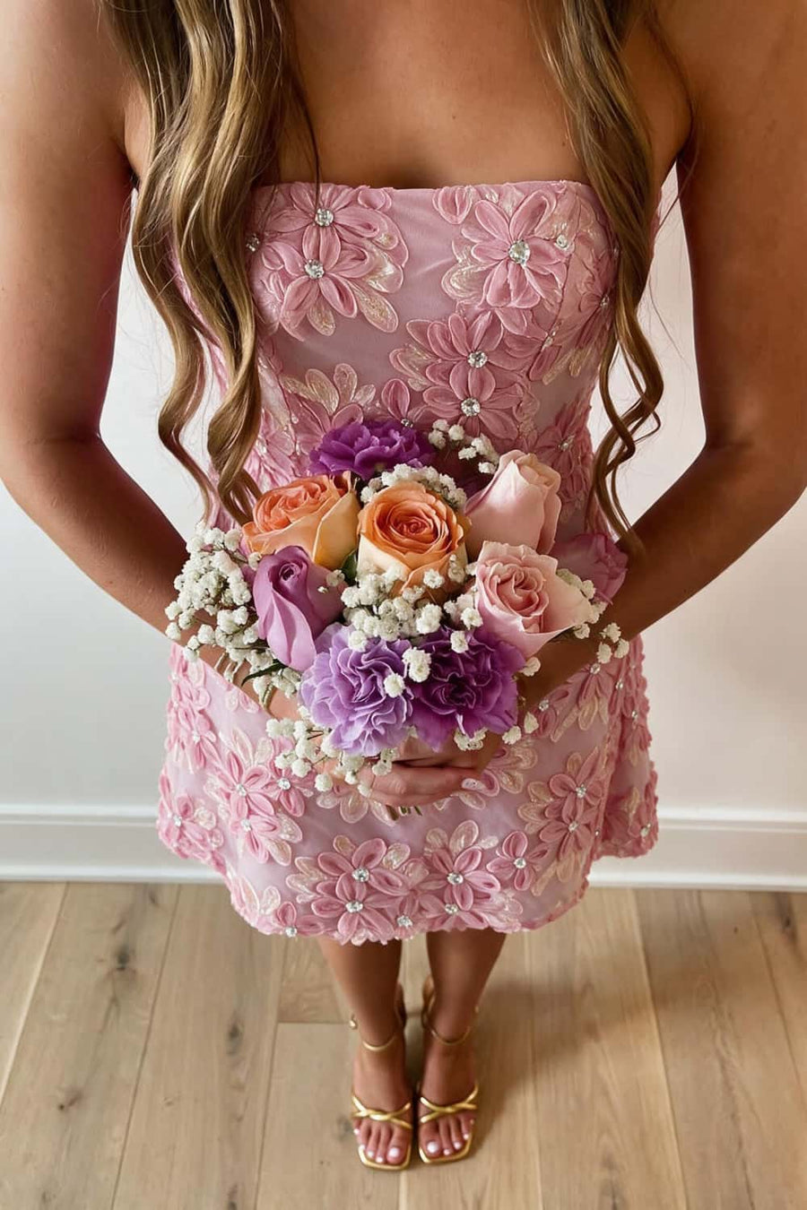 Pink Floral A-line Short Princess Dress