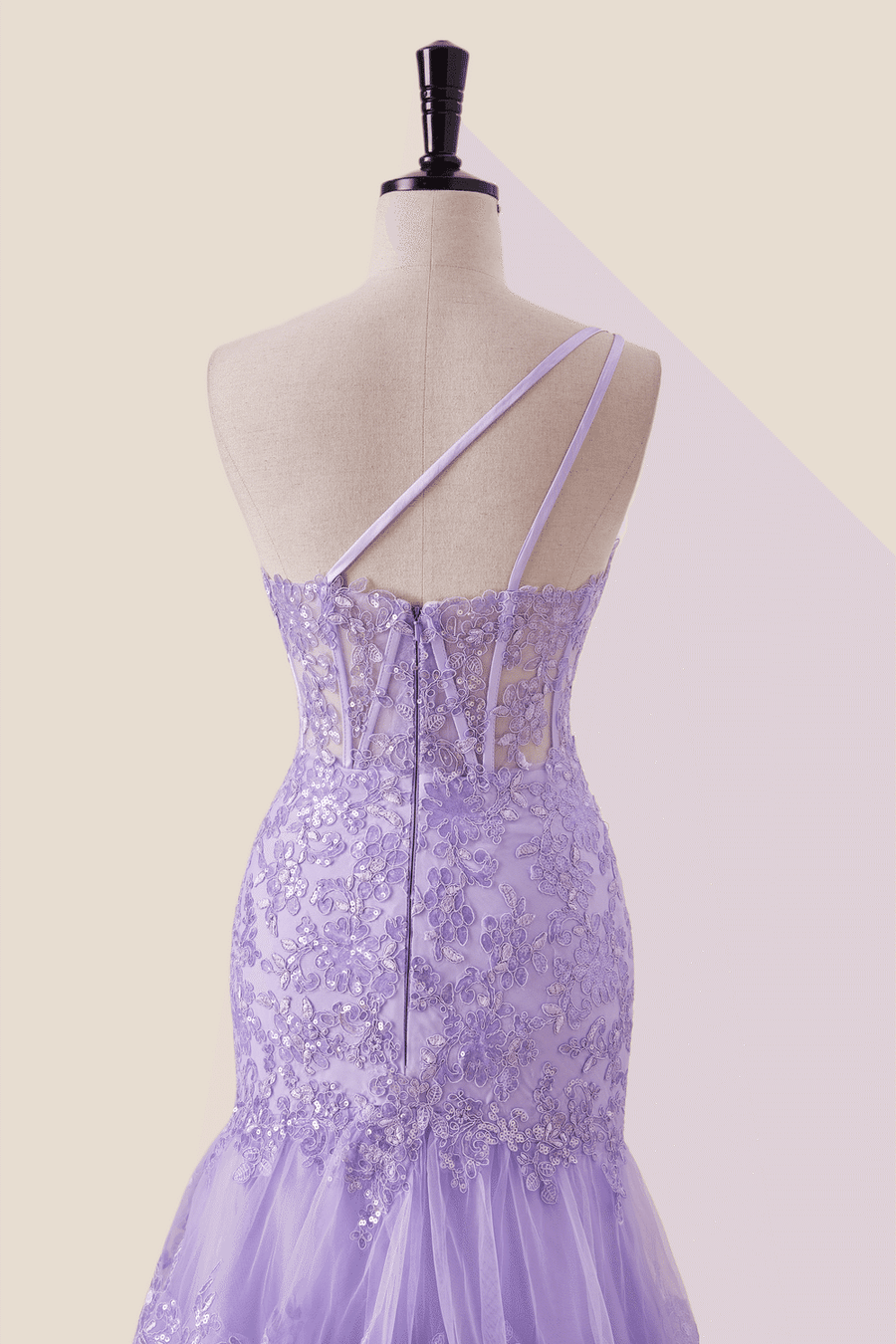 One Shoulder Lavender Appliques Mermaid Prom Dress