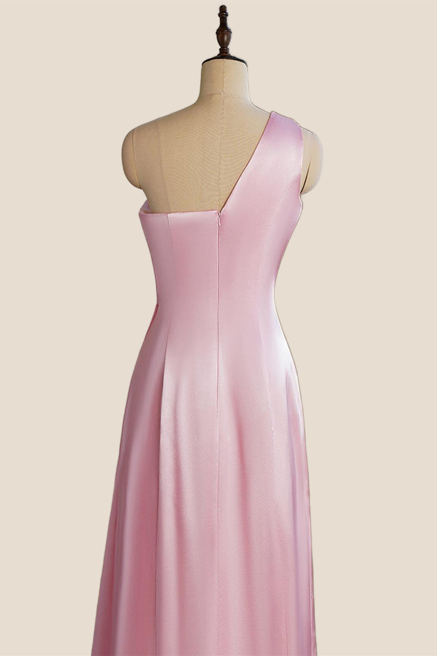 One Shoulder Pink Ruched Long Party Dress
