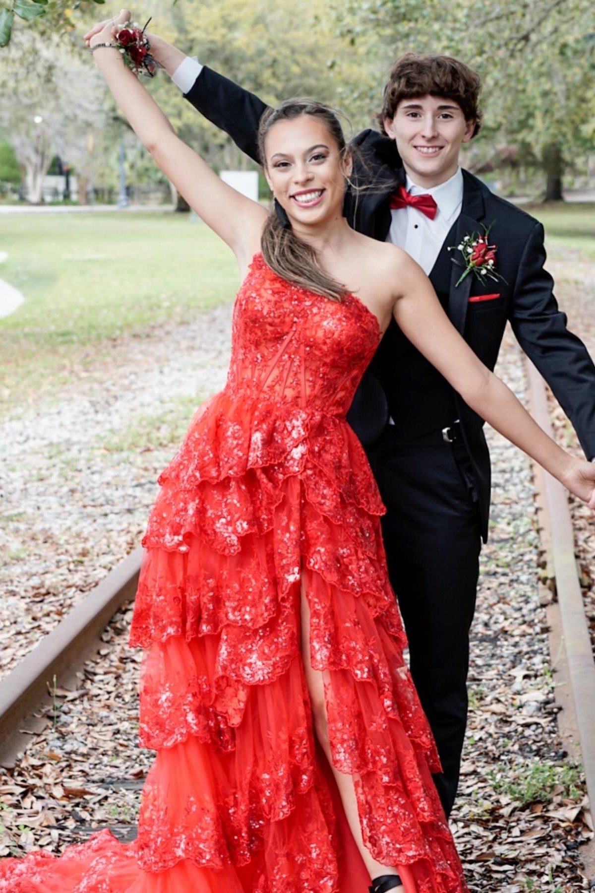 Navy blue and red prom hotsell