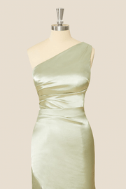 One Shoulder Sage Green Long Party Dress
