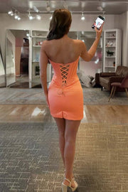 Appliques Neck Blue Satin Short Dress
