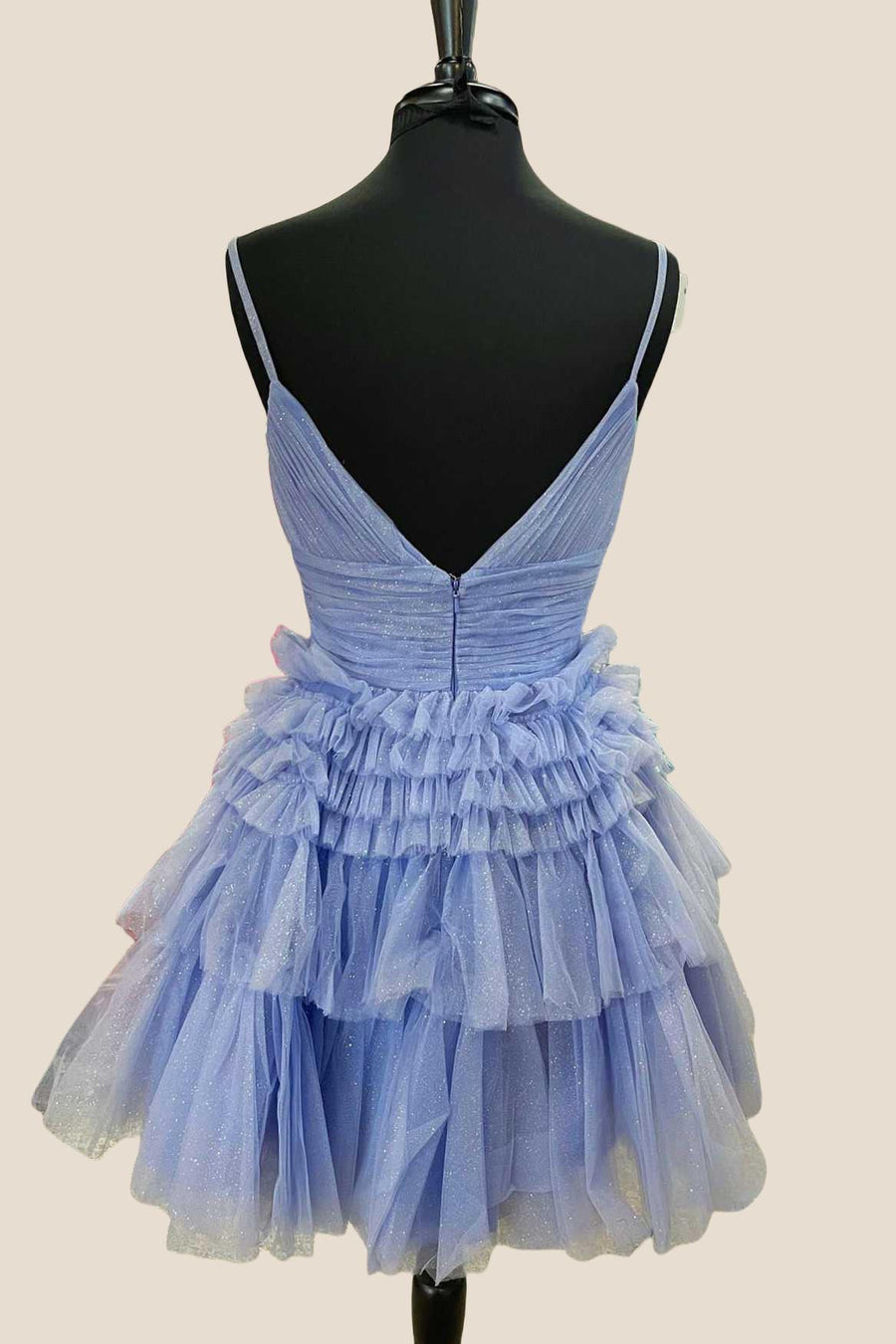 Light Blue Tulle Tiered Short A-line Dress