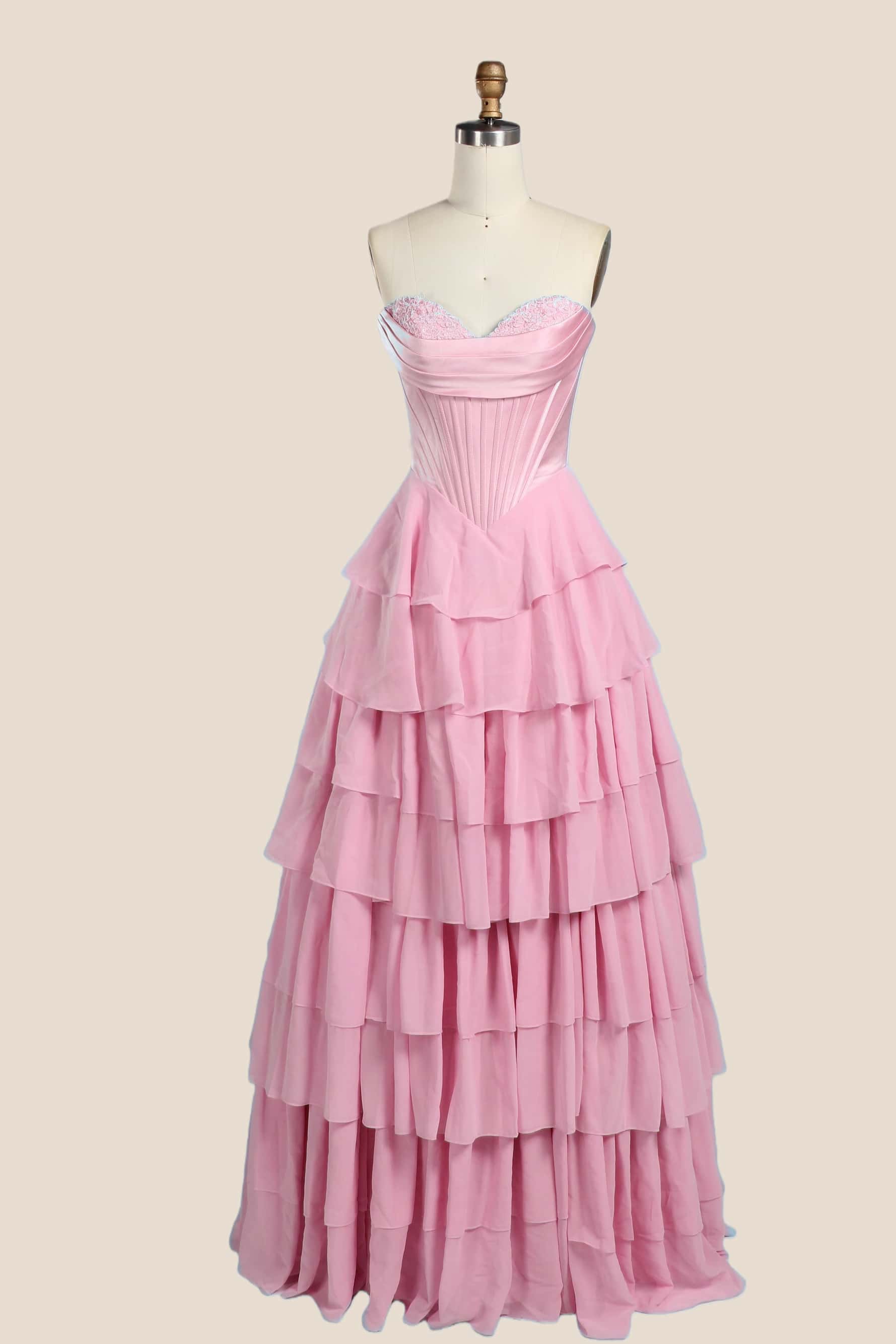 Yellow Corset Chiffon Tiered Formal Gown – Ohmollydress