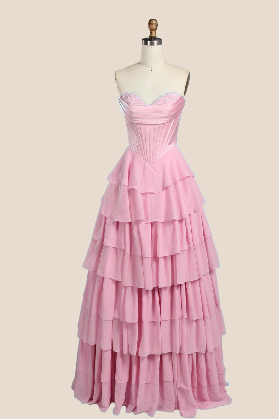 Yellow Corset Chiffon Tiered Formal Gown