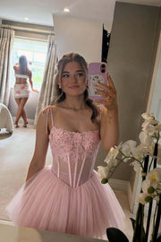 Pink Appliques Corset A-line Princess Dress