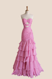 Periwinkle Chiffon Ruched Mermaid Ruffle Prom Dress