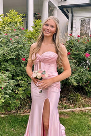 Strapless Yellow Beaded Long Dress with Slit