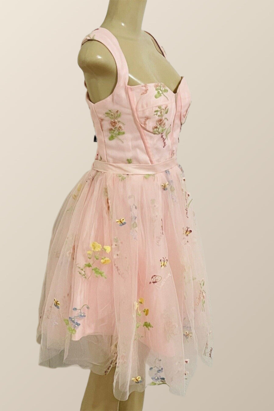 Cap Sleeves Pink Floral Short Prom Dress