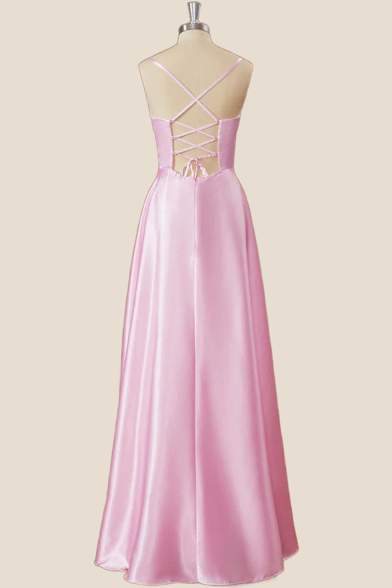 Simply Pink Straps A-line Long Formal Dress
