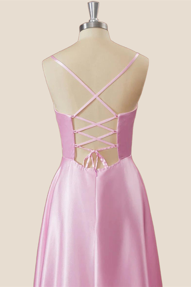 Simply Pink Straps A-line Long Formal Dress