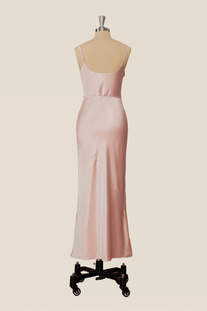 Cowl Neck Pink Sheath Tea Length Dress