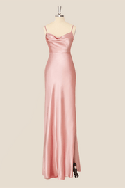 Cowl Neck Pink Sheath Long Party Dress