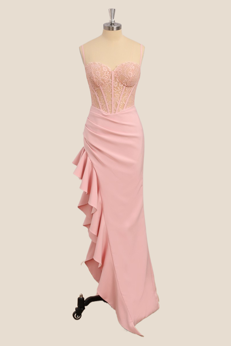 Blush Pink Lace Corset Ruffles Party Dress