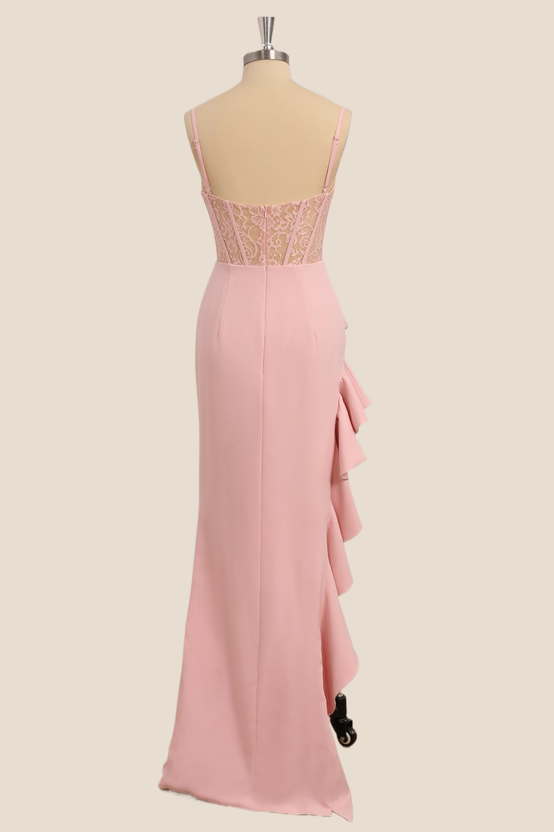 Blush Pink Lace Corset Ruffles Party Dress