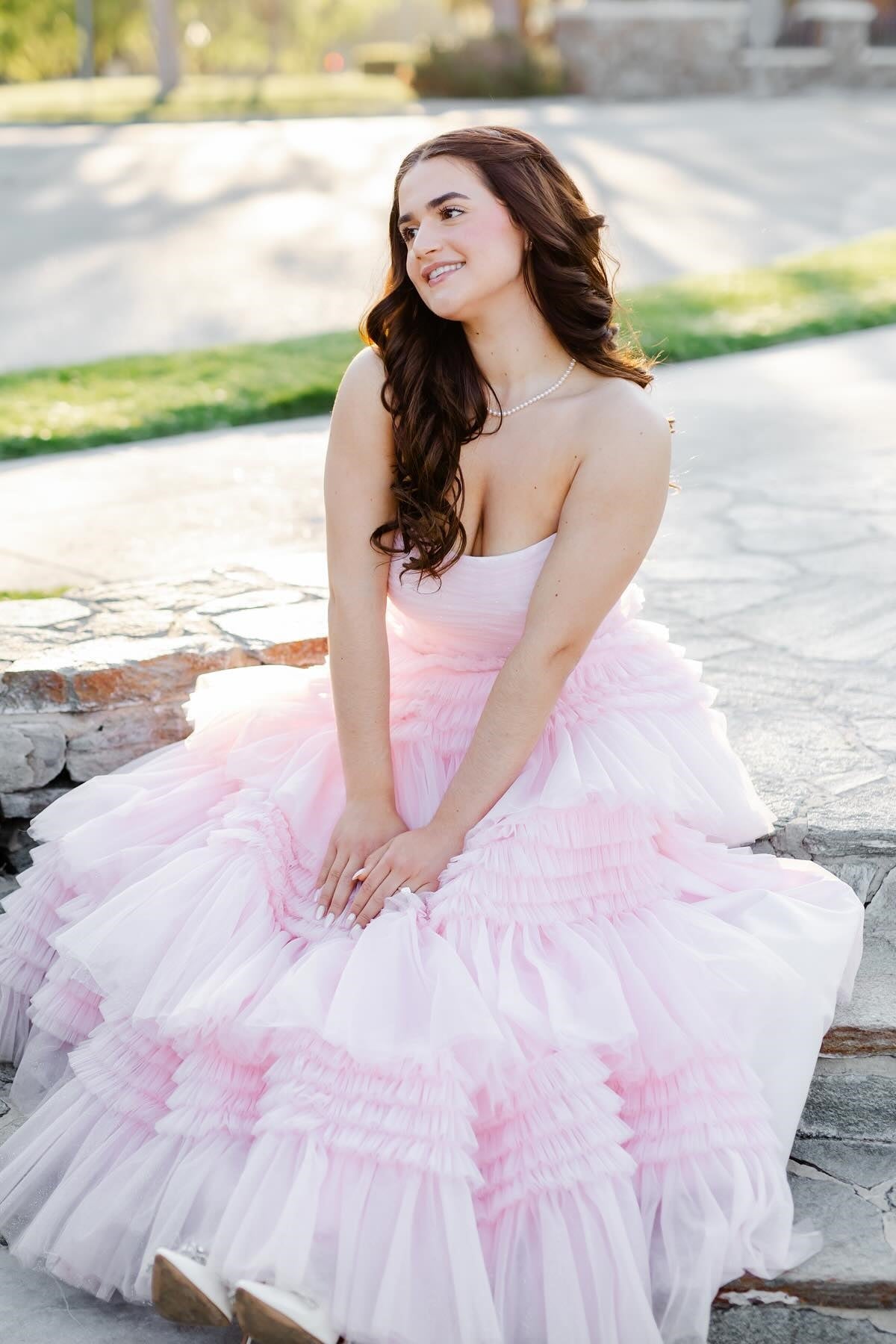 Strapless Periwinkle Tulle Tiered Formal Dress