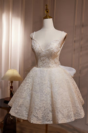 Ivory Lace Straps A-line Short Princess Dress