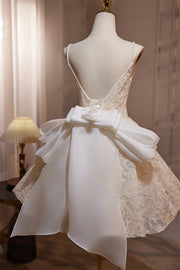 Ivory Lace Straps A-line Short Princess Dress