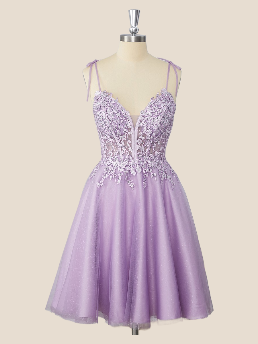 Purple Lace and Tulle A-line Short Dress