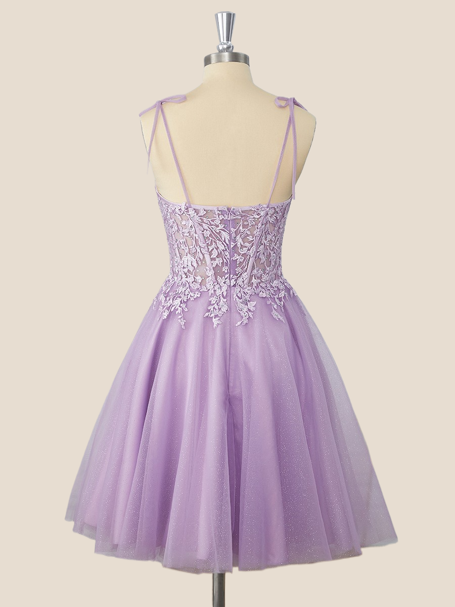 Purple Lace and Tulle A-line Short Dress