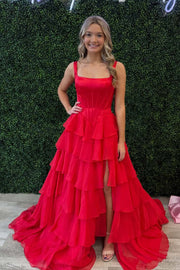 Square Neck Lavender Corset Ruffle Prom Dress