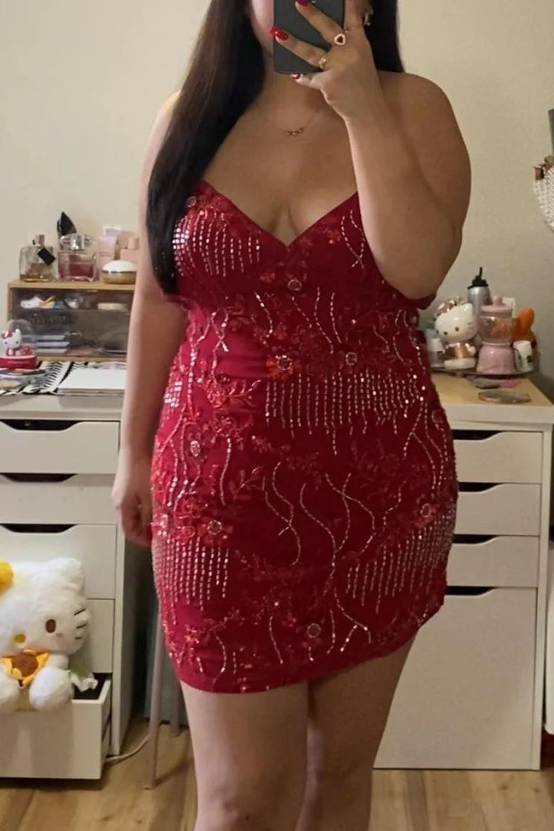 Pink Beaded Straps Fitted Mini Dress