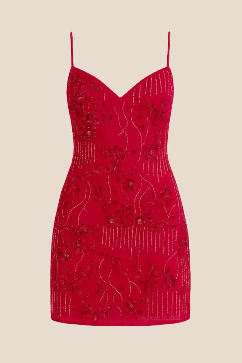 Pink Beaded Straps Fitted Mini Dress