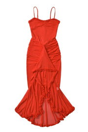 Straps Yellow Ruffled Front Irregular Long Dress