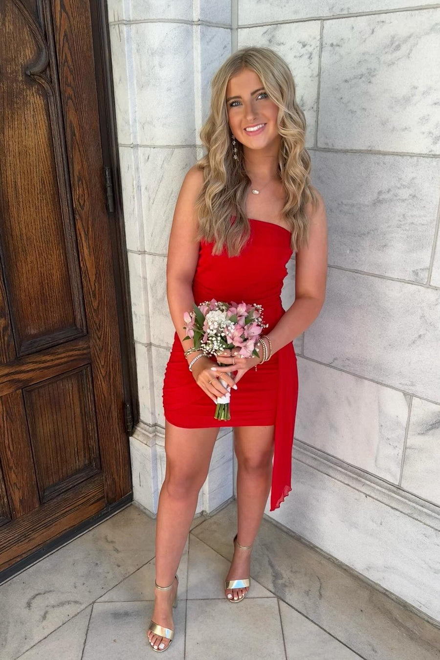 Strapless Blue Tight Short Dress with Shawl