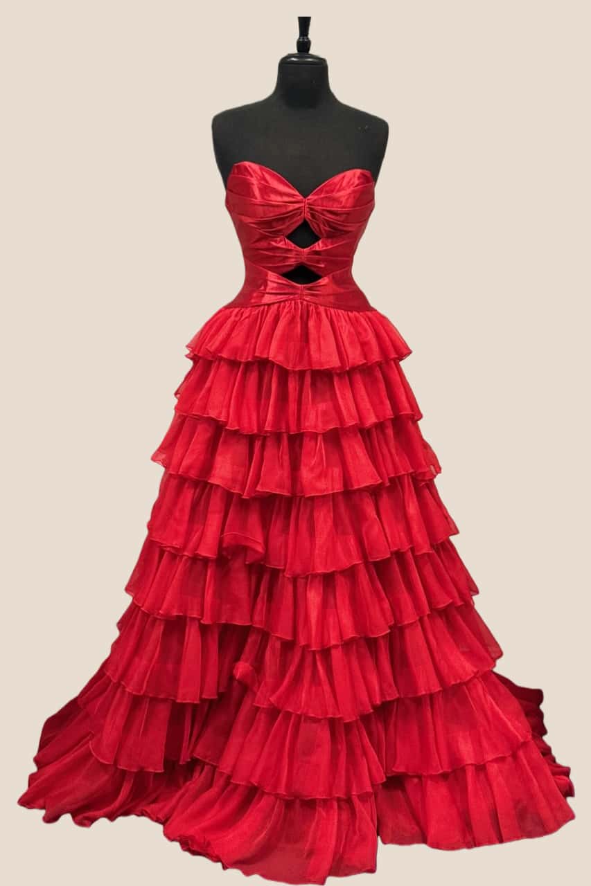 Keyholes Light Blue A-line Ruffle Prom Dress