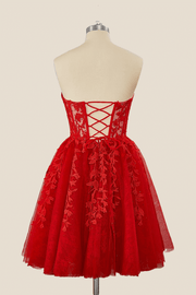 Red Lace Appliques A-line Short Prom Dress