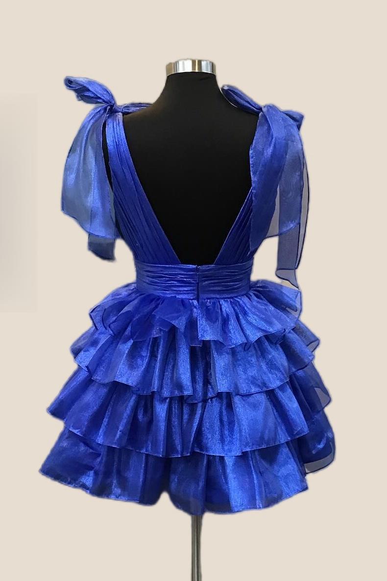 plunge neck royal blue layered short dress $ 146 . 00 $ 146 . 00 on
