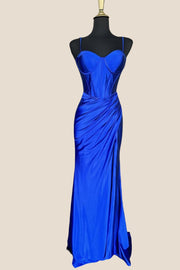 Royal Blue Corset Mermaid Long Formal Dress with Slit