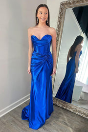 Sky Blue Strapless Mermaid Long Formal Dress