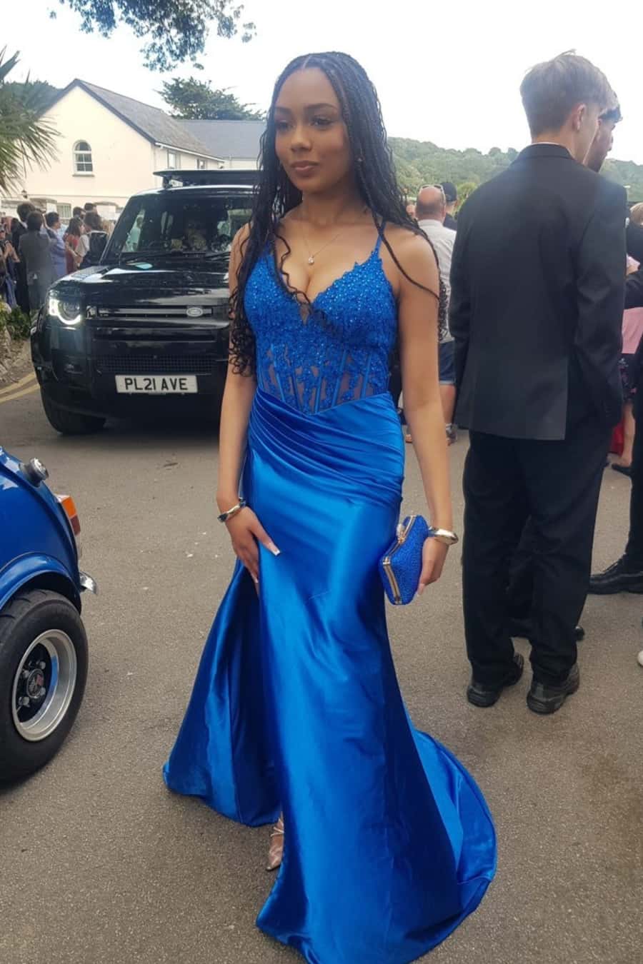 V-neck Sage Green Appliques Mermaid Long Dress