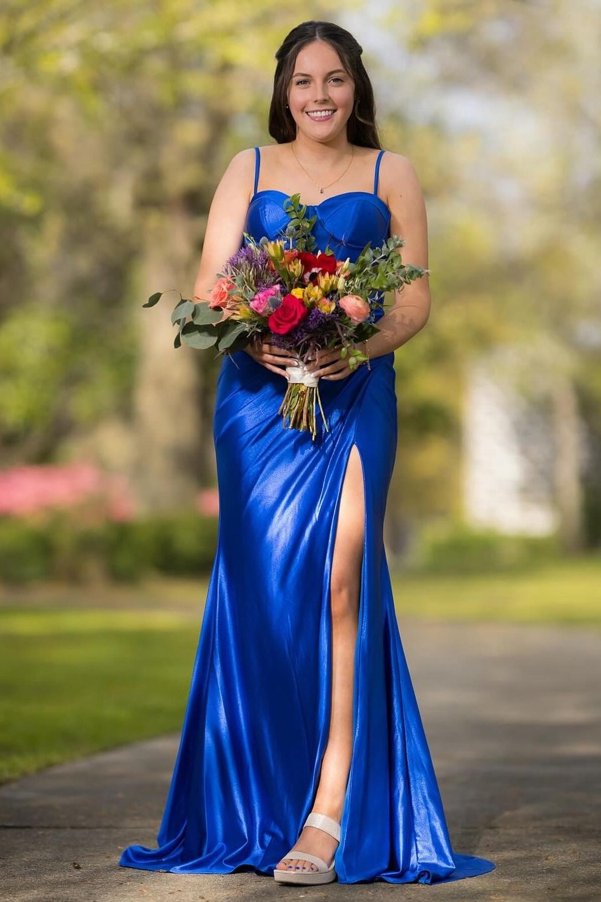 Royal Blue Corset Mermaid Long Formal Dress with Slit