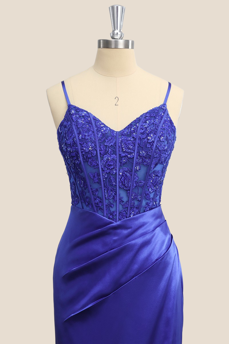 Straps Royal Blue Lace Mermaid Formal Dress