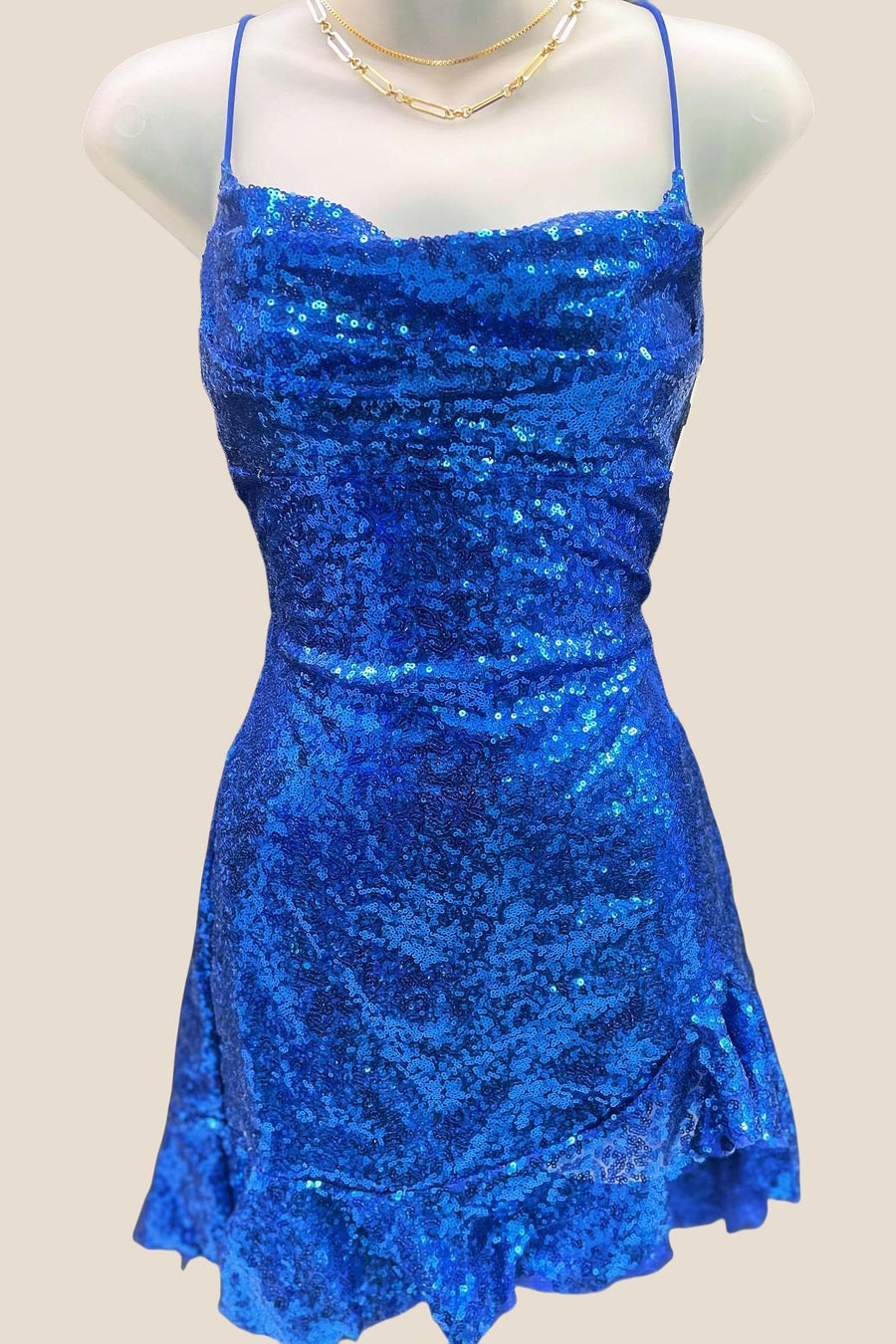Royal Blue Ruffle Sequin Sheath Short Dress