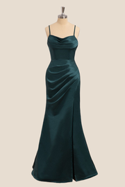 Dark Green Ruched Mermaid Long Formal Dress