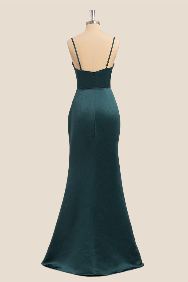 Dark Green Ruched Mermaid Long Formal Dress