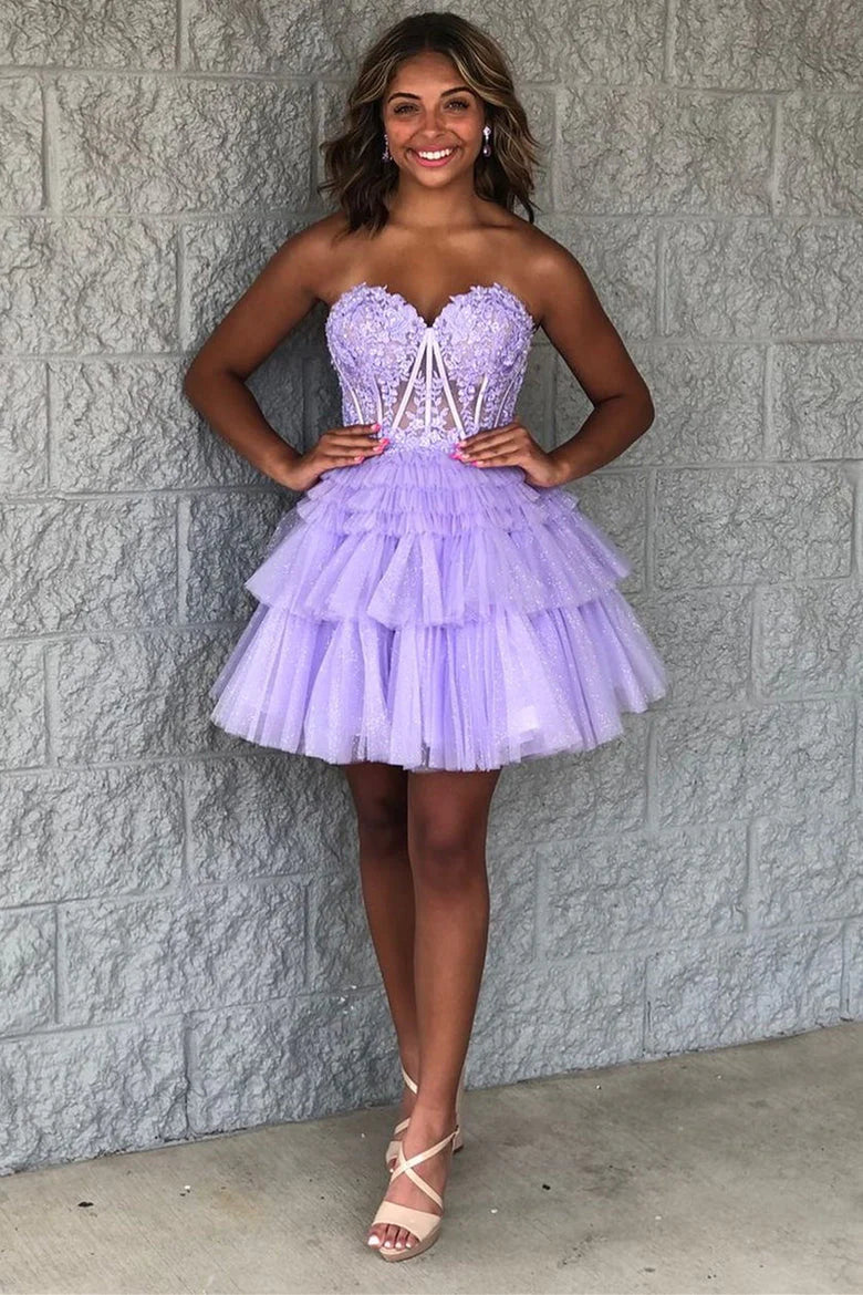 Pink Lace Appliques and Tulle Ruffles Short Dress – Ohmollydress