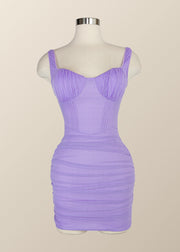 Wide Straps Lavender Ruched Bodycon Mini Dress