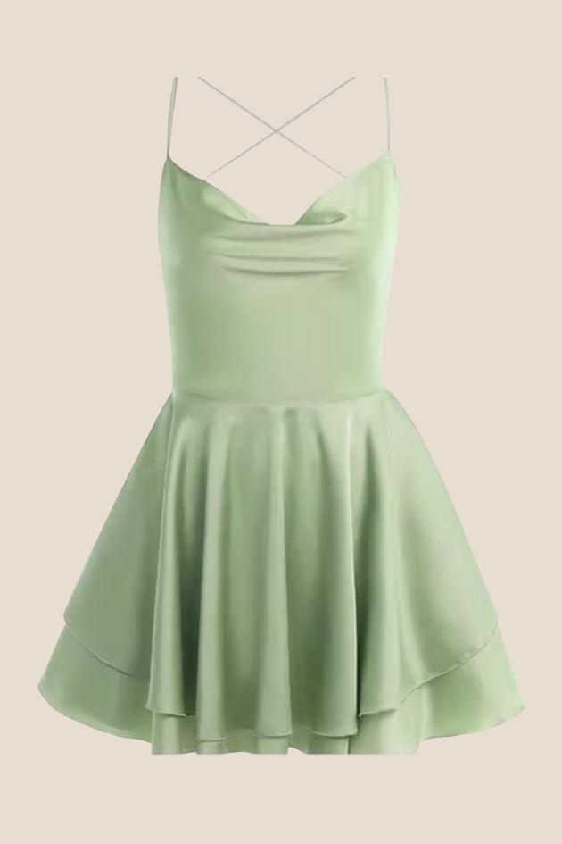 Straps Sage Green Ruffle Short Party Dress