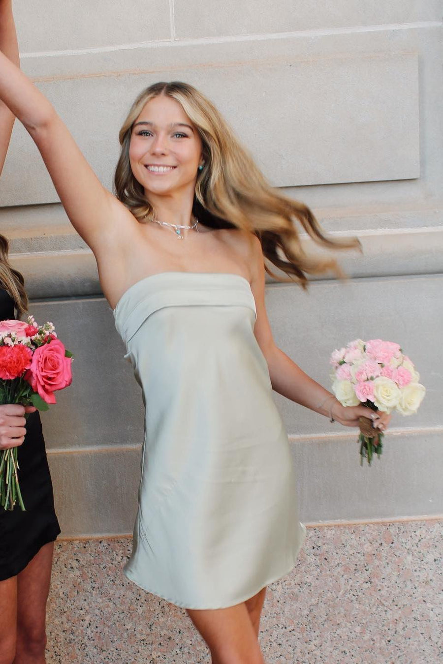 Strapless Orange Cowl Back Short Dress