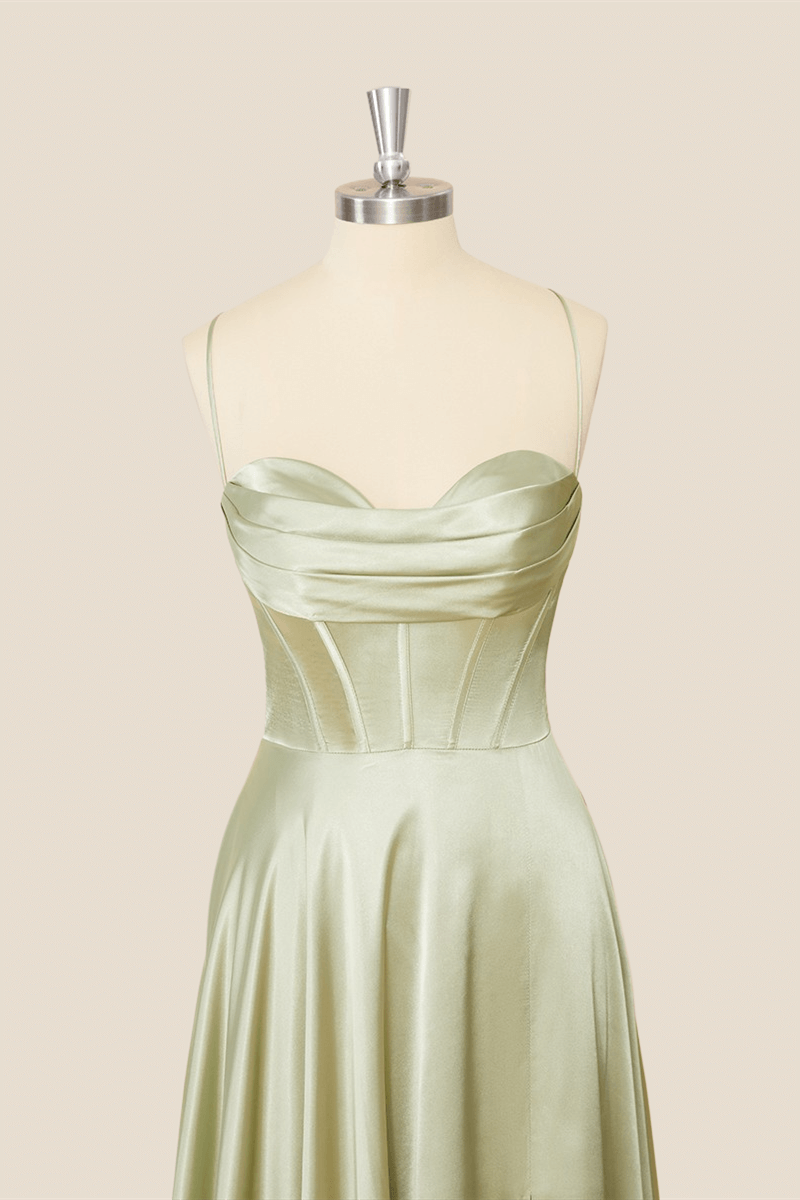 sage green satin a line long formal dress $ 127 . 00 $ 127 . 00 on sale