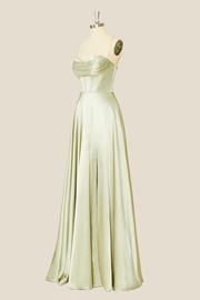 Sage Green Satin A-line Long Formal Dress