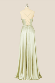 Cowl Neck Sage Green Satin A-line Long Formal Dress