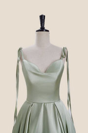 Sage Green Satin A-line Short Party Dress